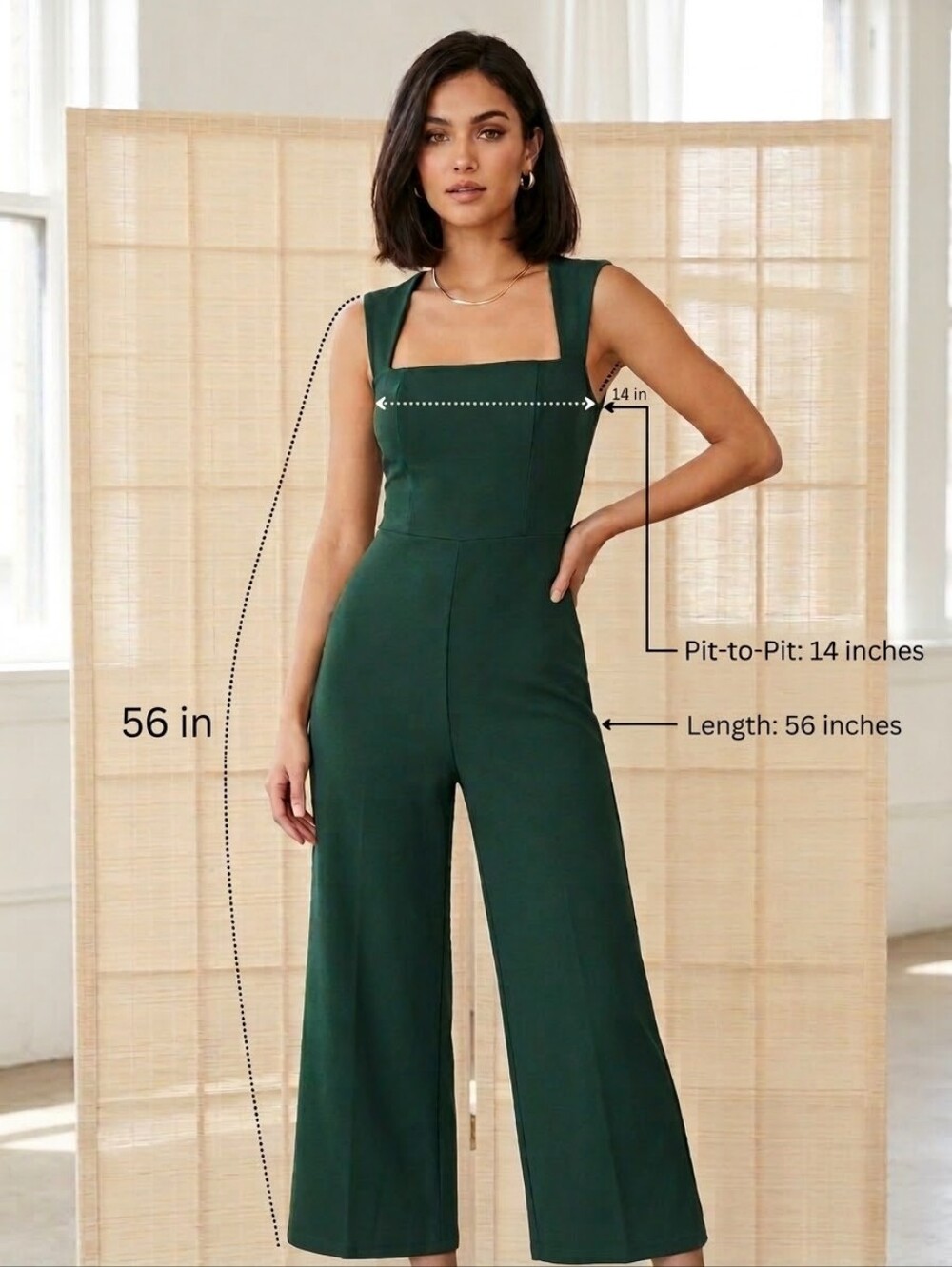 Petal + Pup Forest Green Square Neck Wide Leg Jumpsuit Dark Academia Minimalist